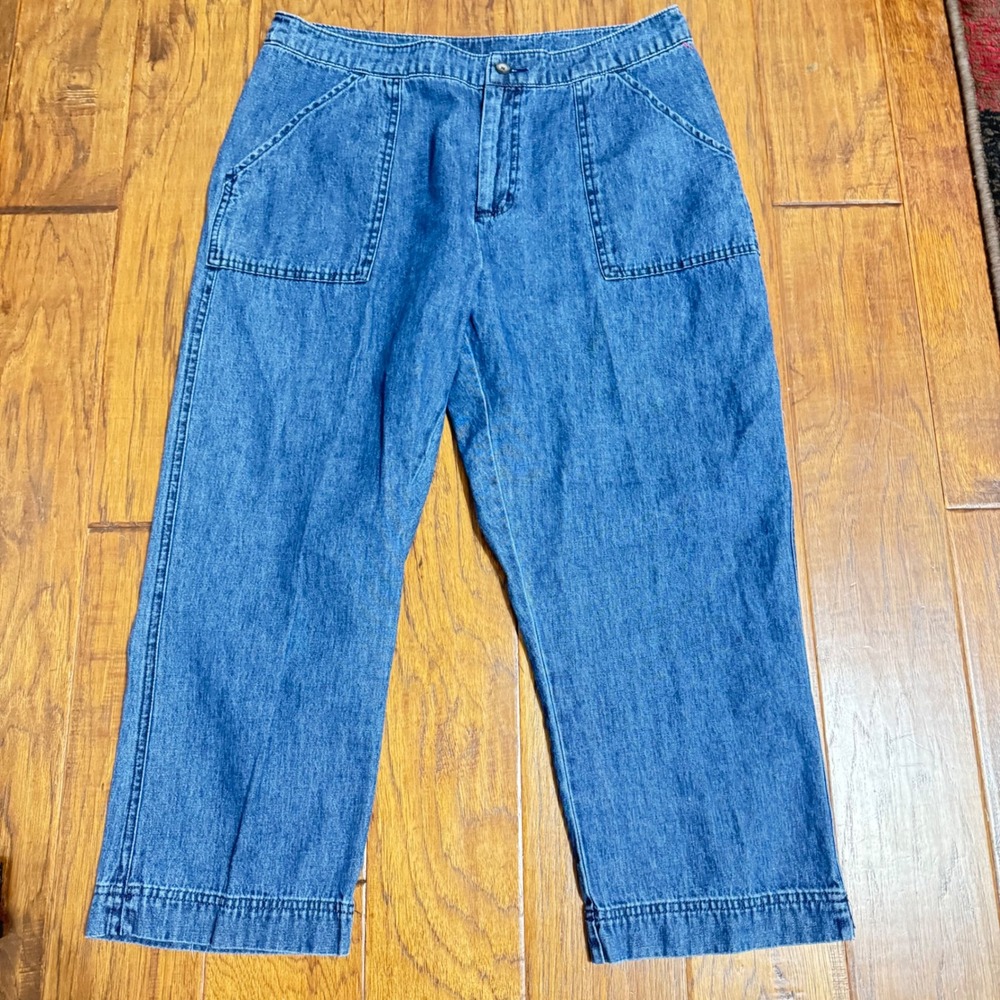 VTG‎ Woolrich Denim Crop Pants Womens 33 Waist Medium Wash Straight Leg Baggy